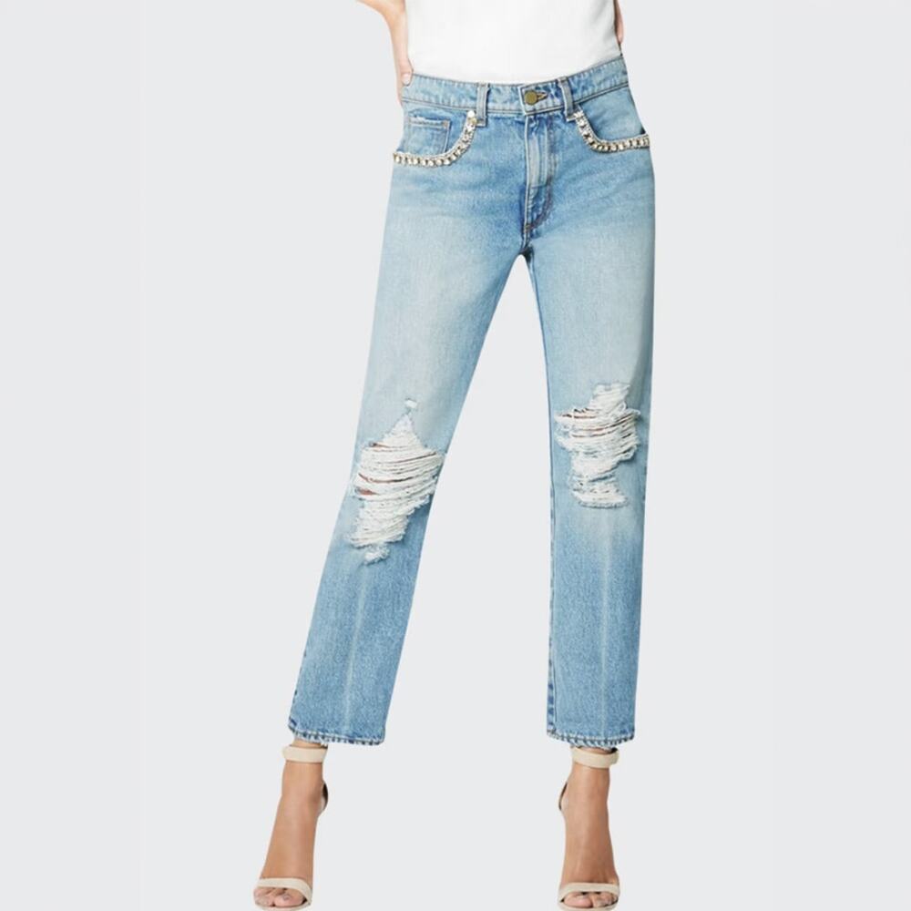 Ramy Brook Elle Crystal Embellished Boyfriend Jeans Size 27